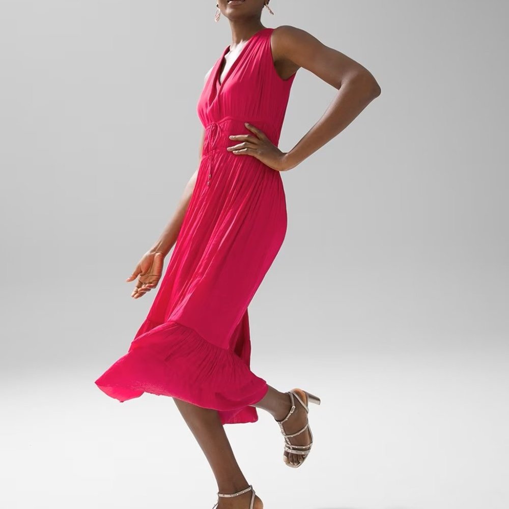WHBM NWT Satin Midi Dress, Magenta M